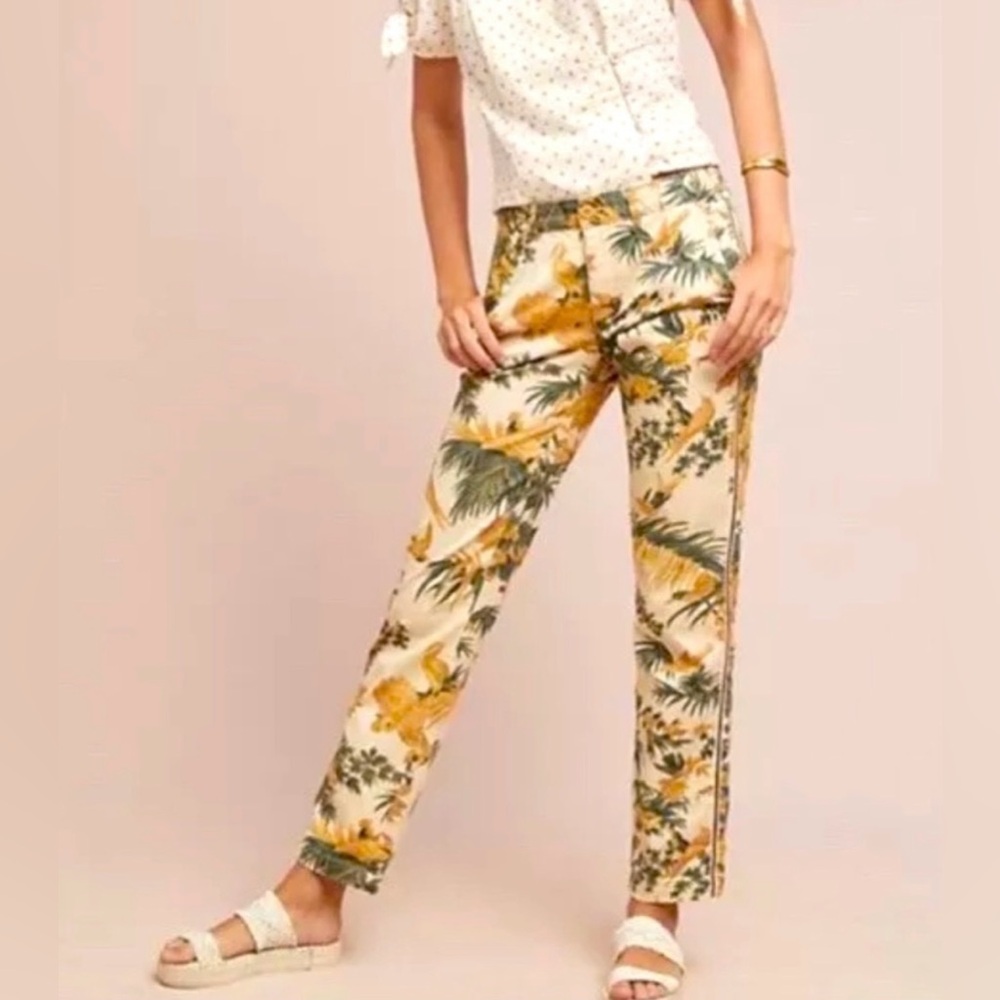 Chino by Anthropologie - Pin striped Golden floral with birds trousers Size 26